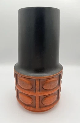 Vaso vintage cilindro abstrato Haeger EUA 4086 laranja e preto - Imagem 1 de 4
