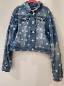 Justice Polka Dot Denim Jacket Silver Buttons, Girls Size 8, Excellent Condition - Picture 1 of 7