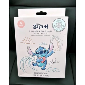 Disney Stitch Collagen Face Mask 5 Pack Fresh Coconut Scented Skin Care Gift - Picture 1 of 3