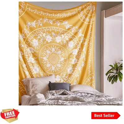 Tapiz amarillo medallón floral boceto, cinta colgante de pared mandala bohemio... Foto 1 de 4