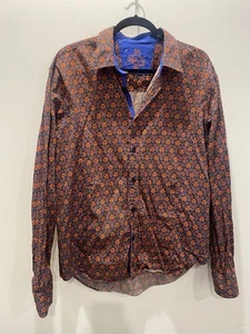 89 Eight X Los Angeles Button Down shirt 2XL Navy Orange Geometric Pattern Slim - Picture 1 of 22
