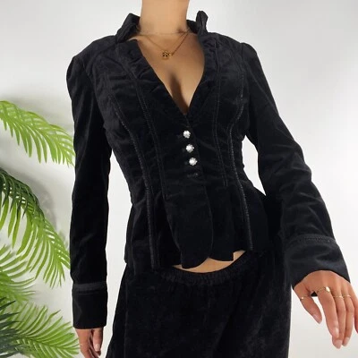 Chaqueta Blazer Ajustada Vintage Terciopelo Negro Capricho Pirata Gótico Botón / 0 Foto 1 de 4