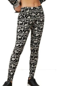 Fila Womens Kaylee All Over Logo Printed Leggings LW932582 Grey-Size XS - Picture 1 of 3