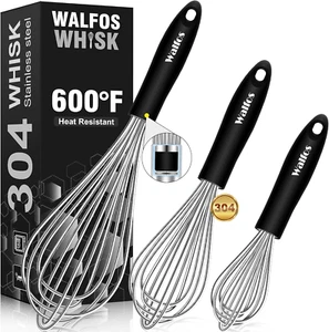 Stainless Steel Wire Whisk Set - 3 Packs Balloon Whisk, Thick Wire Wisk & Strong - Picture 1 of 12
