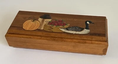 Hand Painted Wooden Trinket Box Canada Goose Harvest Rectangular Signed Vintage - Image 1 of 4