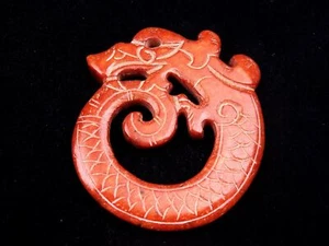 Old Nephrite Jade Stone Extra LARGE Pendant Furious Curly Dragon #03112308 - Imagen 1 de 6