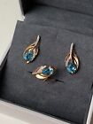 Sokolov earrings leaves of 14K/585 red gold with blue topopas Swiss and zirconia