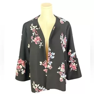 Lane Bryant Black Open Front Blazer w/ Floral Pattern & Bell Sleeves Size 18/20 - Picture 1 of 3