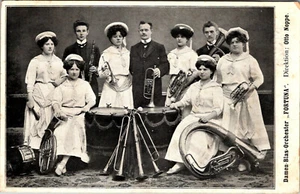 SERAING, BELGIUM - DAMEN-BLAS-ORCHESTER GORTUNA - ALL FEMALE - 1910 POSTCARD - Imagen 1 de 2