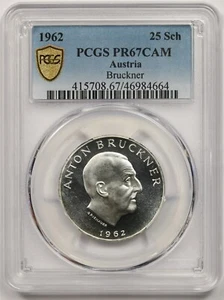 1962 Austria 25S PCGS PR 67 Cameo (Anton Bruckner) Silver 25 Schilling - Picture 1 of 4