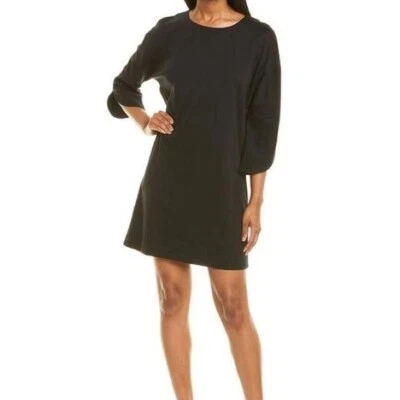 Vestido recto Joan Vass para mujer pequeño negro manga tulipán algodón entrelazado talla PL Foto 1 de 4