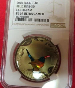 Togo 100 Francs Holographic Blue bird NGC Graded Proof  Like ( PL ) 69 UltraRare - Picture 1 of 8