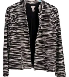 Women's CHICO'S Black White L/S Abstract Stripped Open Front Jacket Size S - Picture 1 of 2