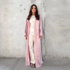 Dubai Women Satin Open Kimono Abaya Muslim Dress Kaftan Robe Turkey Party Gown - Picture 1 of 65