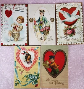 Antique Valentine's Day Embossed Postcards, Lot of 5 - Picture 1 of 7