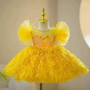 Girl Dress with Lace Princess Puffy Sleeve Toddler Birthday Pageant Party Gown - Picture 1 of 7