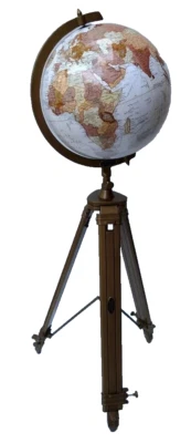大世界地球地图复古 18 英寸三脚架地图集 立式 地板 地球 白色 海洋 — 第 1/4 张图片
