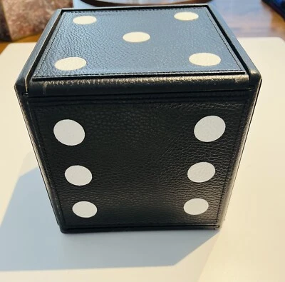 Neiman Marcus Black White Leather Domino Backgammon Playing Cards Cube Game Set - Image 1 of 4