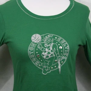 NBA Boston Celtics Kelly Green Cotton Tee Shirt w/Beads & Silver Stitch SZ L EUC - Picture 1 of 8