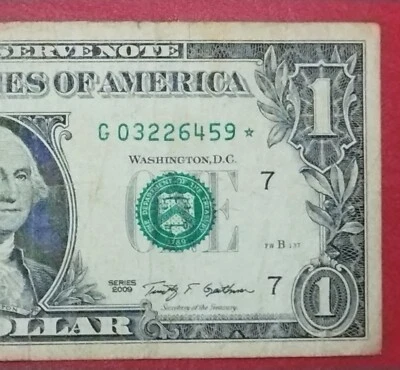 Misaligned 640K Run Size $1 One Dollar STAR NOTE Serial Number G03226459* 2009 - Image 1 of 4