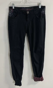DESIGUAL Womens Joggers Casual Pants 30x32 Black Floral Embroidery The Fun BS64 - Picture 1 of 11