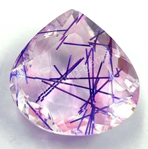 72.70 Ct Pear Purple Rutilated Quartz Certified Transparent Loose Gems 5ARK - Picture 1 of 8