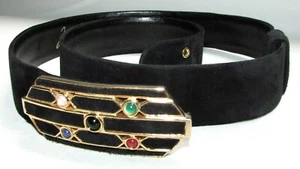 Vintage verstellbarer Wildledergürtel mit Schmucksteinen JUDITH LEIBER Zeichen Edelstein auf dunkelblau 466ry - Bild 1 von 4