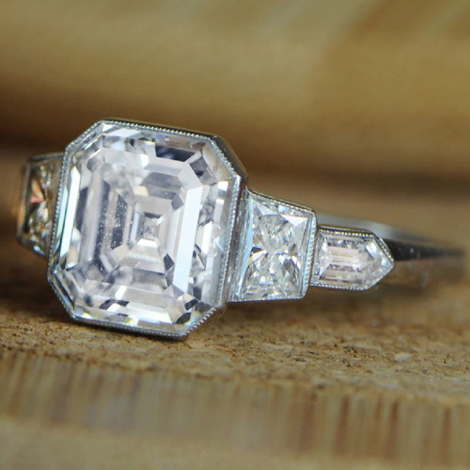 Diamante de compromiso de 3,00 quilates con forma de Asscher de oro blanco de 18 k certificado por GIA Foto 1 de 1