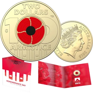 2018 Australia Armistice $2 C Mintmark Coloured Coin on Card - Picture 1 of 1