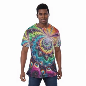 Rainbow Fractal Shirt Psychedelic Mesh Tee Rave T-Shirt Kurzarm Trippy Rave - Bild 1 von 6