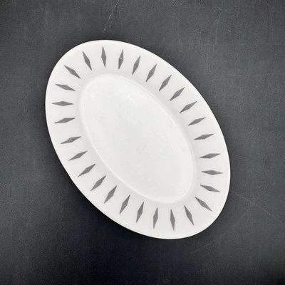 Homer Laughlin 7.25” Oval Gray Diamond Pattern Platter Best China USA Vintage - Image 1 of 4
