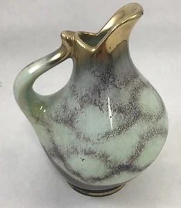 Light Blue & Gold Pitcher 5" Creamer Decorative Art Pottery Made in Germany - Picture 1 of 9