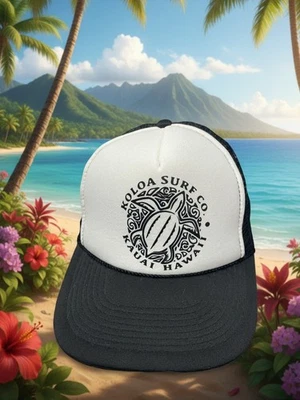 Koloa Surf Co Kauai Hawaii  Sea Turtle Trucker Hat Cap Mesh Snapback Black Adj - Image 1 of 4
