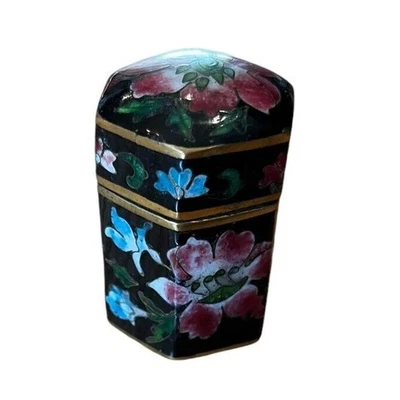 Chinese Cloisonné enamel box 19th century Hexagonal 1.75” High Floral - Image 1 of 4