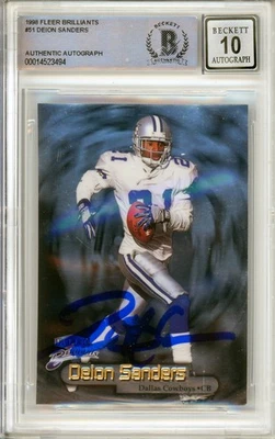 1998 Fleer Brilliants #51 Deion Sanders Atlanta Falcons BGS Autograph 10 - Image 1 of 2