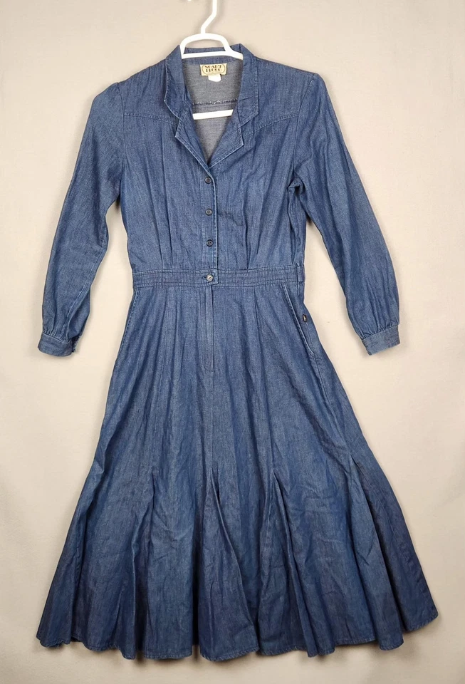 Vintage Noah's Flood Dress Womens Medium Denim Button Front Made USA Western 80s - Image 1 of 4