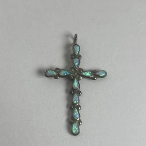 VINTAGE OPAL STERLING SILVER CROSS PENDANT - Picture 1 of 6