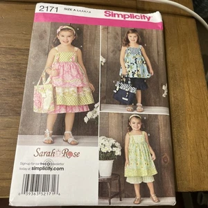 Simplicity Pattern 2171 Girls SARAH ROSE Strappy Dress~Top~Capri~Bag Sz 3-8 - Picture 1 of 2