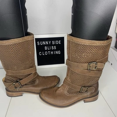 Lavorazione Artigiana Brown Italian Leather Buckle Moto Boots Women’s Size 5 - Image 1 of 4