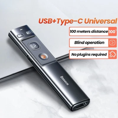 Wireless Presenter Pen 2.4Ghz USB C Adapter Handheld Remote Control Pointer Red - image 1 of 4