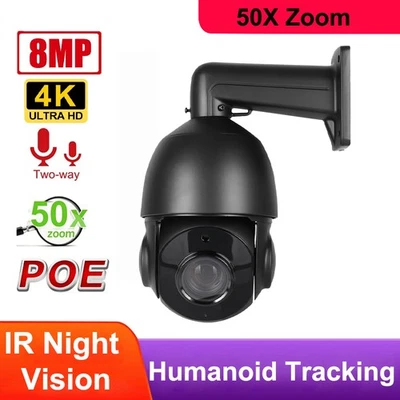 4K 8MP POE PTZ 50X Zoom IP Speed Human Auto Tracking 2 Way Audio PTZ Dome Camera - Image 1 of 4