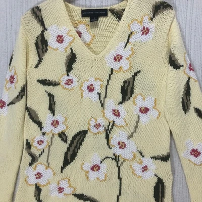 Suéter Adrienne Vittadini Floral Bordado Tejido Cuello en V Manga Larga Para Mujer S Foto 1 de 4