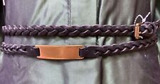 Polo Ralph Lauren Double Wrap Black Braided Leather Belt Brass Plaque Buckle