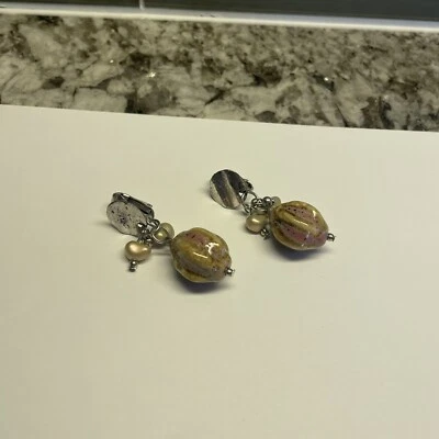 Ceramic Bead Dangle Drop Clip On Clip-on Earrings - Image 1 of 4