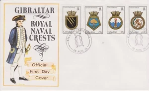 GB GIBRALTAR 1986 Royal Navy Crests/Ships Badges Series 5 SG 541/44 FDC MILITARY - Picture 1 of 1