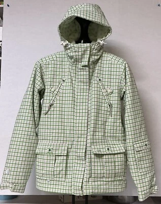 特别混纺滑雪板夹克 - 女式小号 - 有衬里 15k 绿色格子 — 第 1/4 张图片