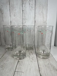 4 NRM Vtg. Corelle CALICO ROSE Iced Tea Tumbler GLASSES Green Pink Floral - Picture 1 of 4