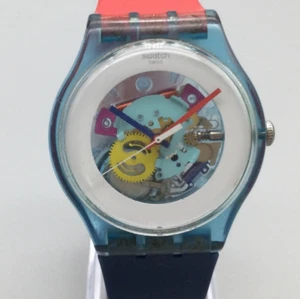Vtg Swatch Color My Lacquered Watch Men 41mm Blue Red Swiss SUOS101 New Battery - Picture 1 of 16