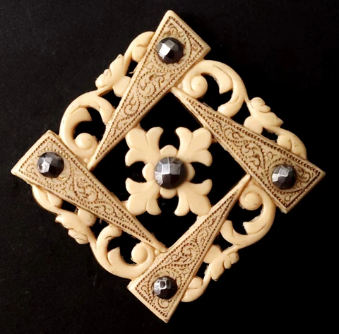 Rare & Fabulous Large Pierced Celluloid Square Shape Antique Button-1&3/8" Cover