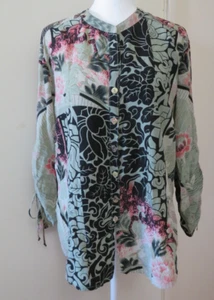 CITRON SANTA MONICA 3/4 SLEEVE BUTTON UP BLOUSE TOP, SZ M - Picture 1 of 10